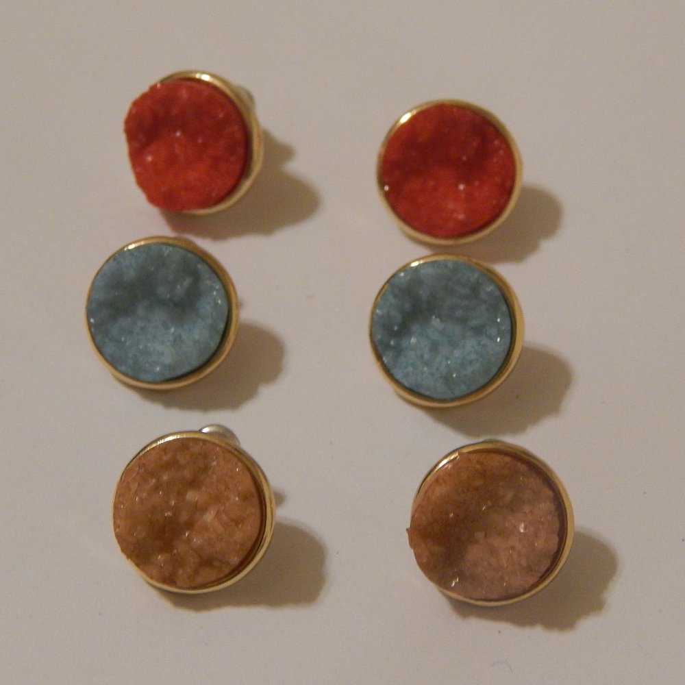 Set of Three Faux Stone Stud Earrings